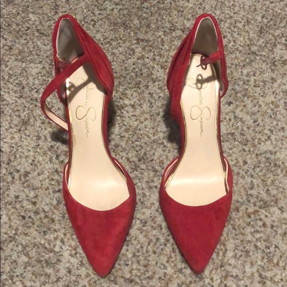 Red closed toed heels